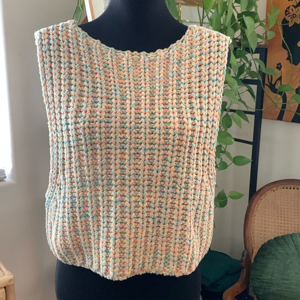 NWT Free People Hoopla Tropical Fruit Confetti Knit Boho Preppy Sweater Vest